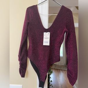 NWT Zara magenta glitter bodysuit small